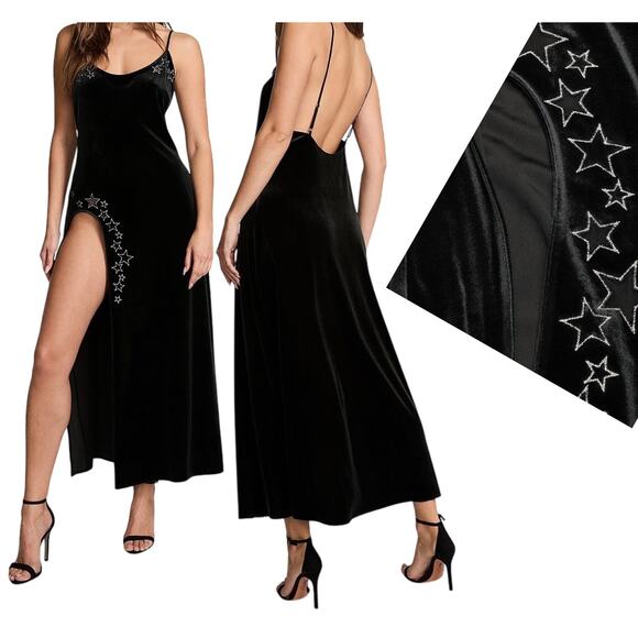 VICTORIA'S SECRET Starstruck Velvet Embellished Slip Maxi Dress Black Size XXL - Picture 1 of 14